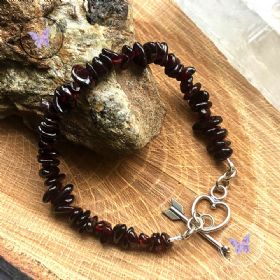 Garnet Chip Bracelet with Silver Heart Toggle Clasp